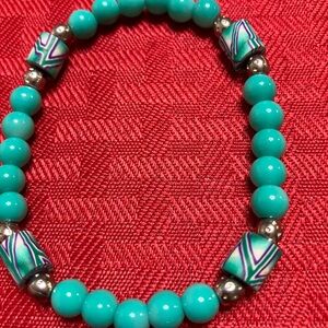 Turquoise Beaded Bracelet with Silver Accents